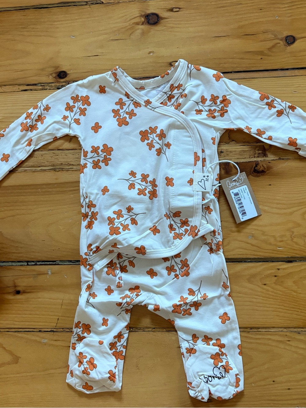 Bonsie skin to skin onesie- 0-3mos Cream  with Orange pink Floral Print